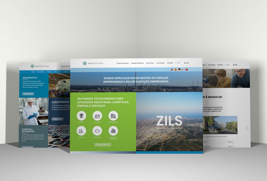 aicep Global Parques new website - image of the parks under management - ZILS, BlueBiz and Albiz, and Portugal Site Selection - platform that helps investors to find the best place in Portugal for their business